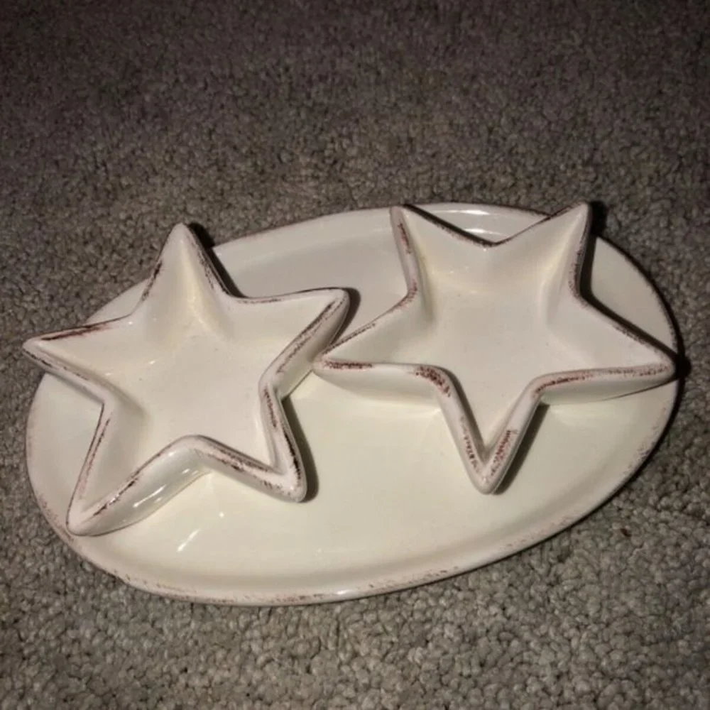 Pottery Barn Star‎ Salt And Pepper Tray 3 pc. Set